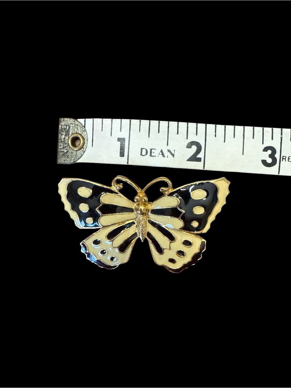 Vintage Gold Black and Cream Butterfly Brooch - Women Jewelry - Picture 4 of 6